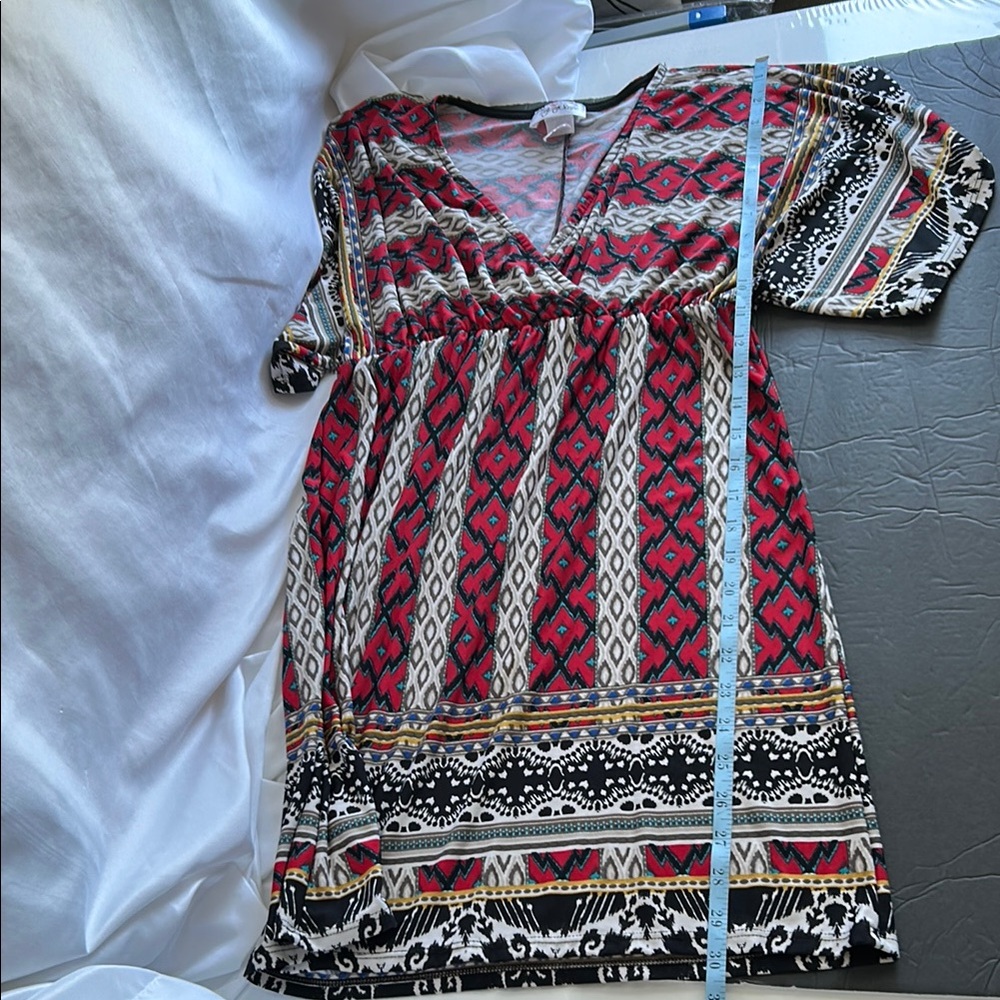 Red and Black V-Neck Dolman Sleeve Mini Dress - Picture 10 of 11